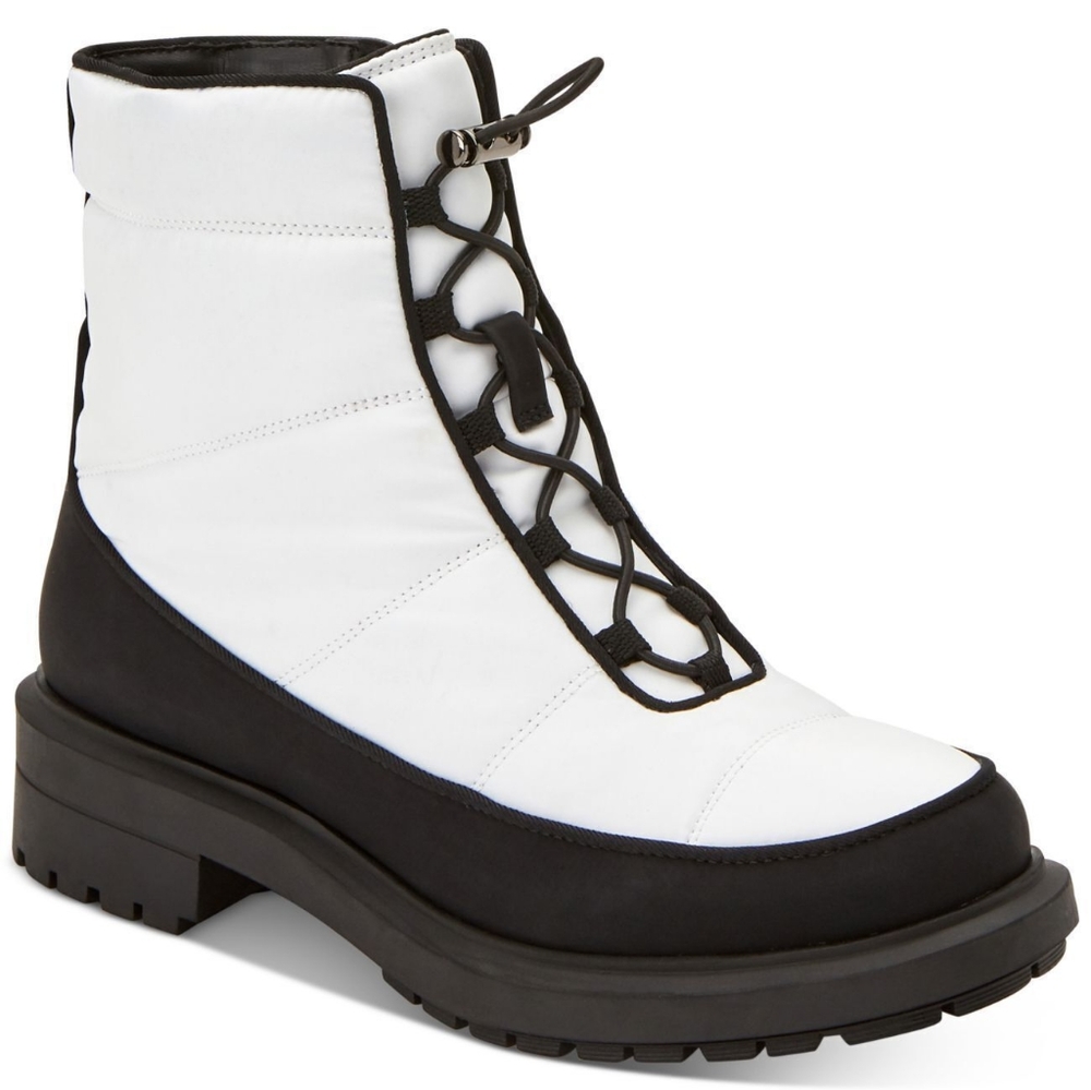 NWT Alfani Tompson white black puffer booties winter snow zip boots 9